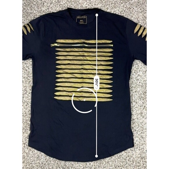Switch Remarkable Retro Razor Cut T-Shirt Black Sz XL Gold Striped ~ Cotton - Picture 9 of 11